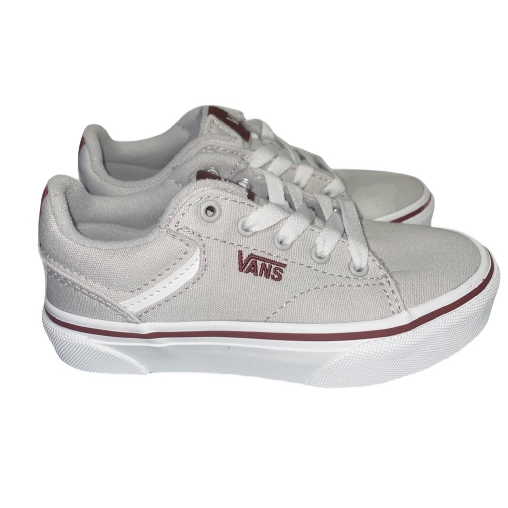 Vans Kids Light Gray and Maroon Sneakers